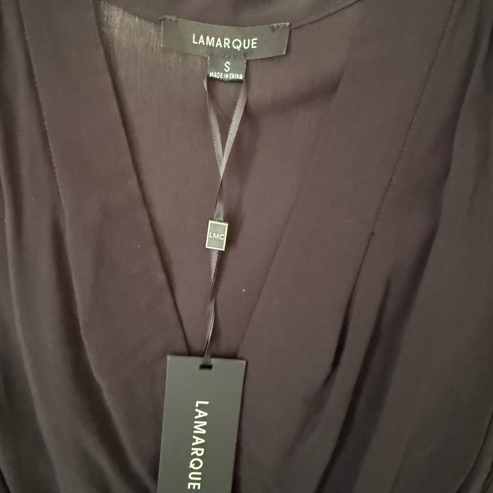 Lamarque Bodysuit Wrap Top Black Cap Sleeve Small NWT - Picture 5 of 8
